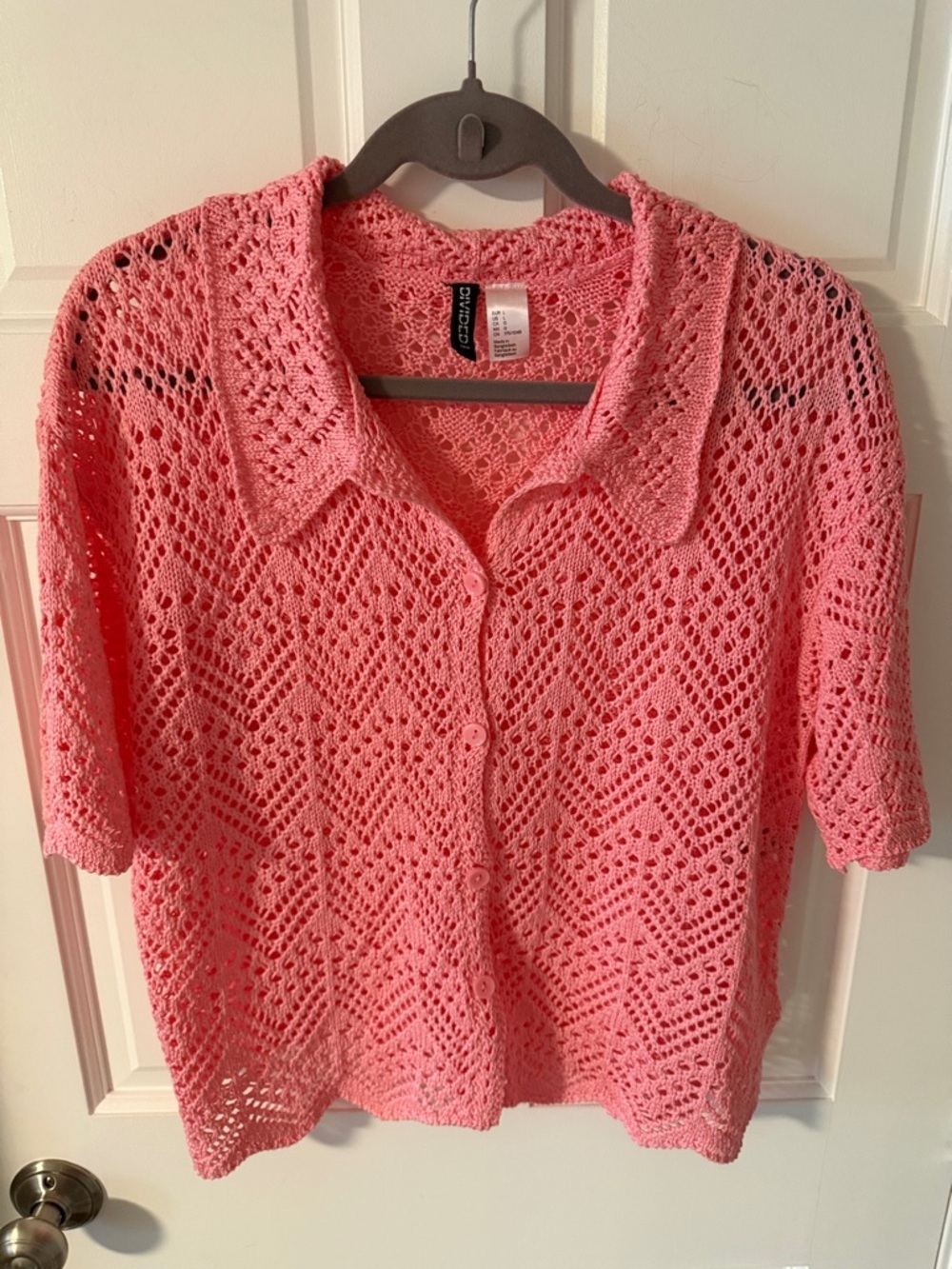 Divided H&M Women’s Short Sleeve Pointelle Knit Crochet Shirt Size Large